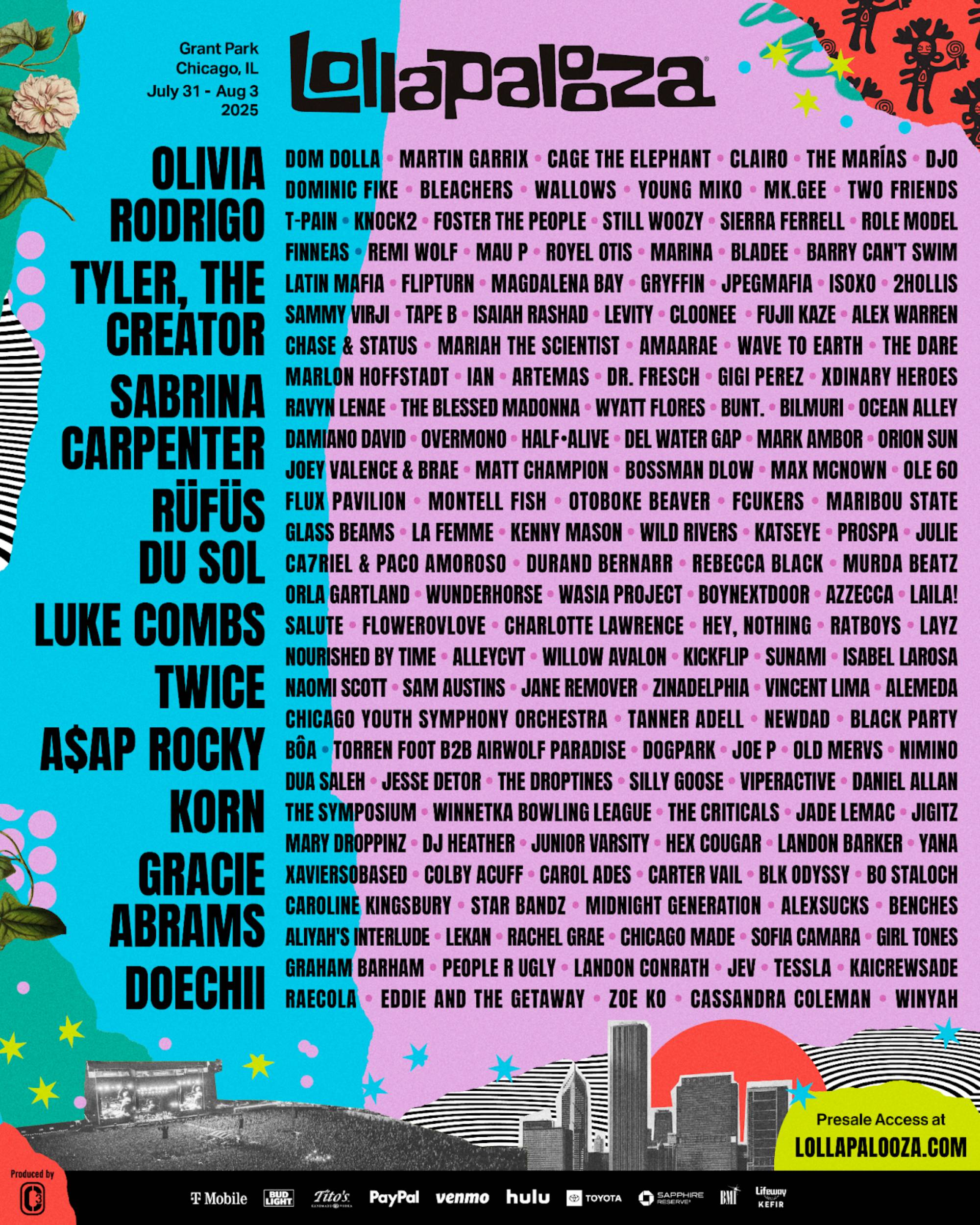 Lollapalooza 2025 line-up poster. Credit: PRESS