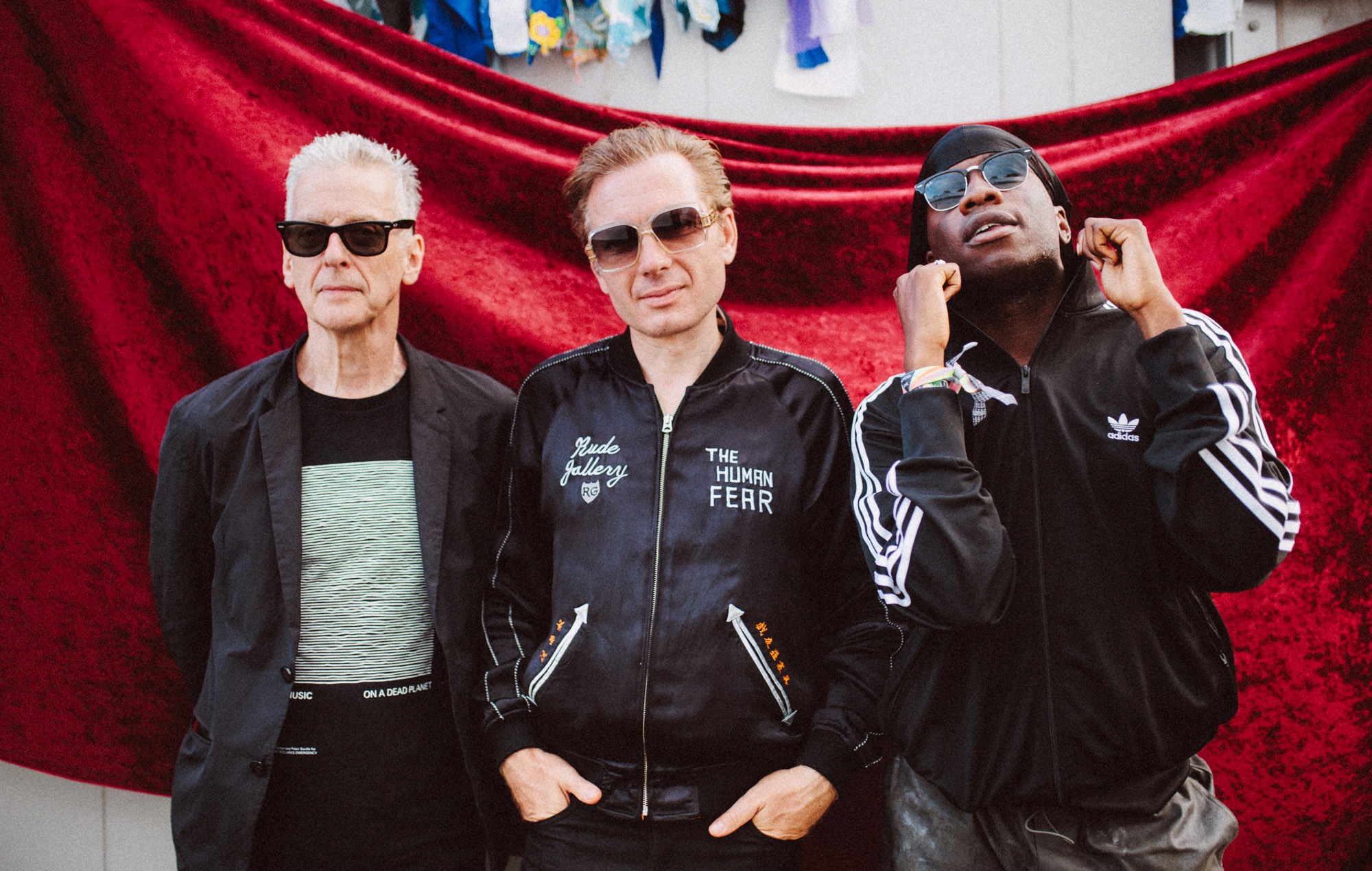 Franz Ferdinand's Alex Kapranos with Peter Capaldi and Master Peace at Glastonbury 2025, photo by Andy Ford